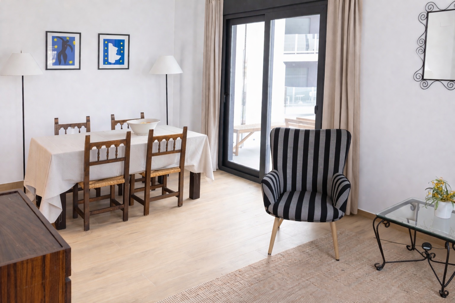 Open living and dining area